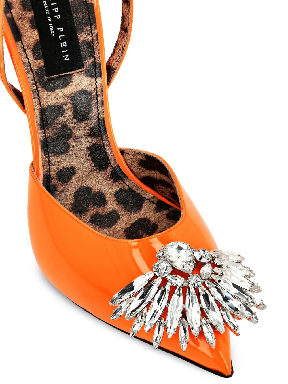 Shop Philipp Plein Broche 120mm Patent Leather Pumps In Orange