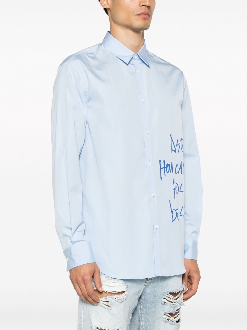 Shop Dsquared2 Dan Graffiti Cotton Shirt In Blue