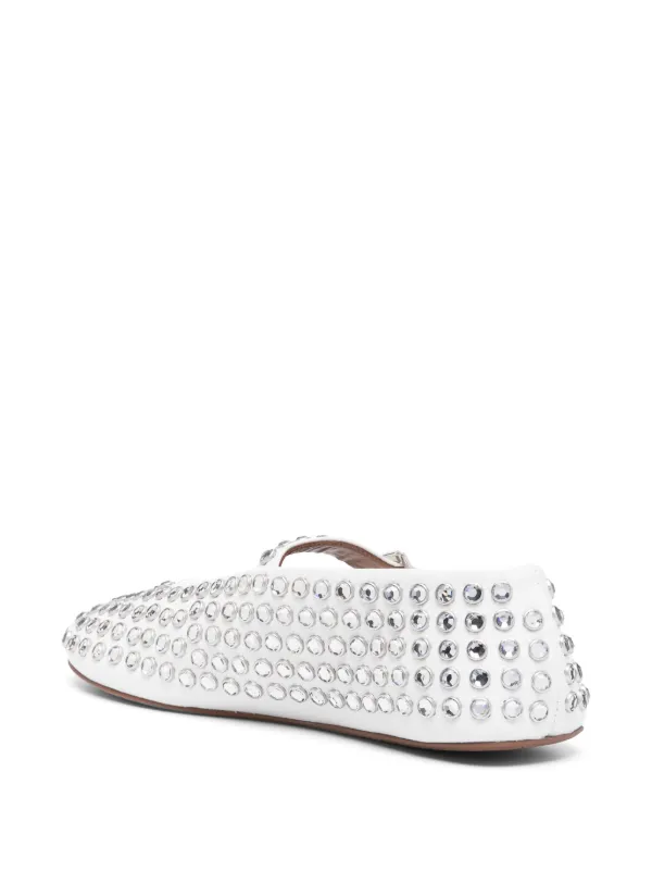 バレエシューズ ALAIA WHITE LEATHER BALLERINA WITH CRYSTALS Crystal-embellished leather ballet flats in white - Alaia