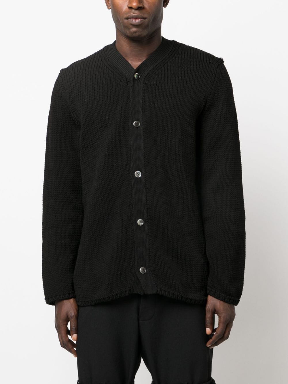 Shop Comme Des Garçons Homme Deux V-neck Cable-knit Detail Cardigan In Black