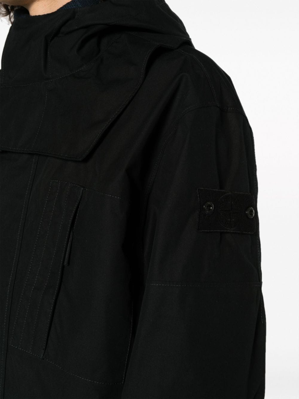 Shop Stone Island Compass-patch Hooded Coat In Black