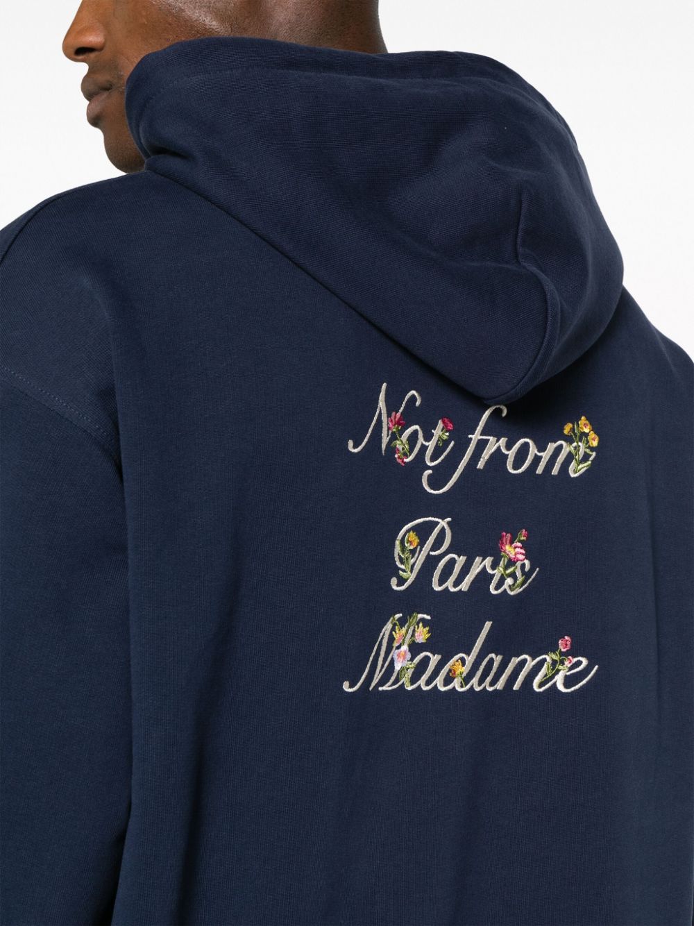 Shop Drôle De Monsieur Slogan-embroidered Cotton Hoodie In Blue
