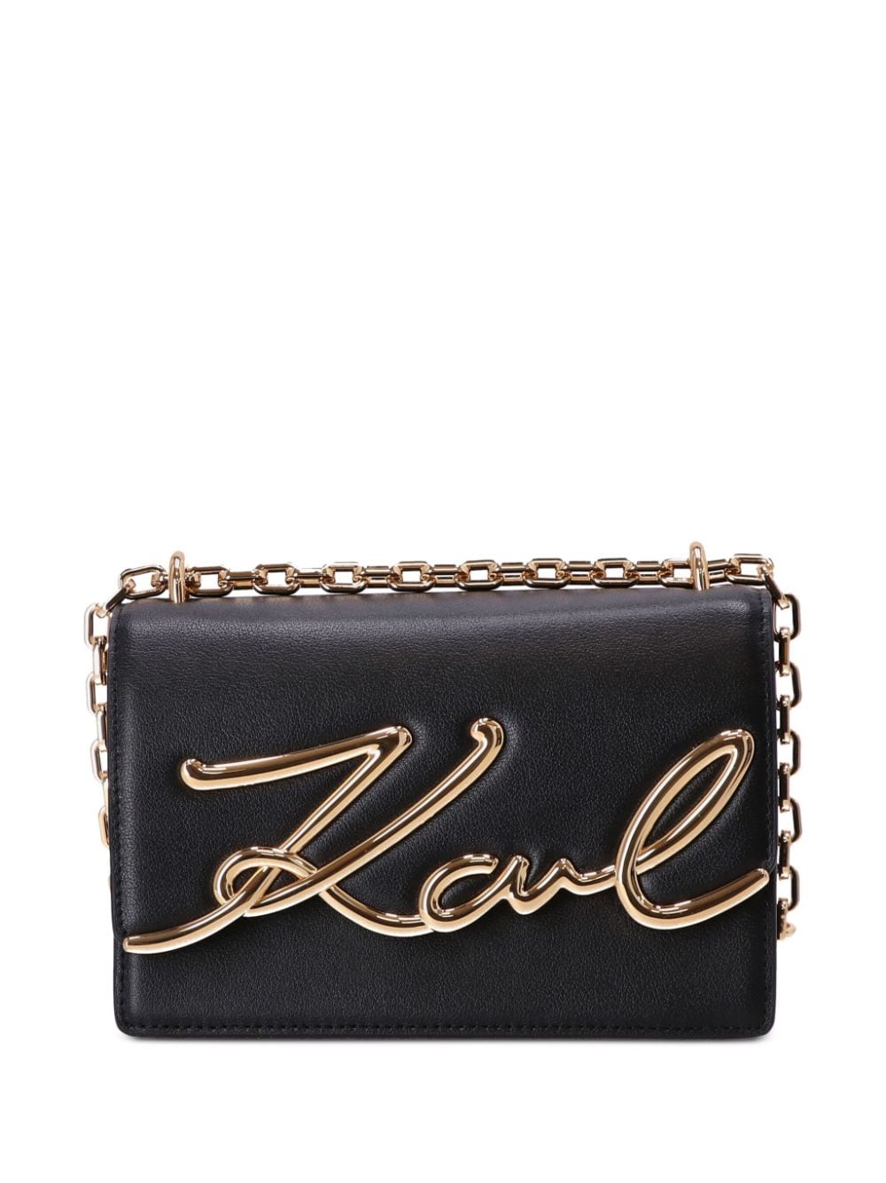 Shop Karl Lagerfeld Karl-signature Leather Bag In Black