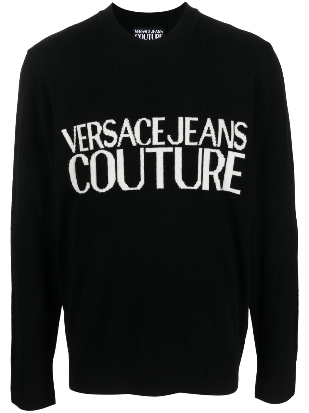 Shop Versace Jeans Couture Logo-intarsia Crew-neck Jumper In Black