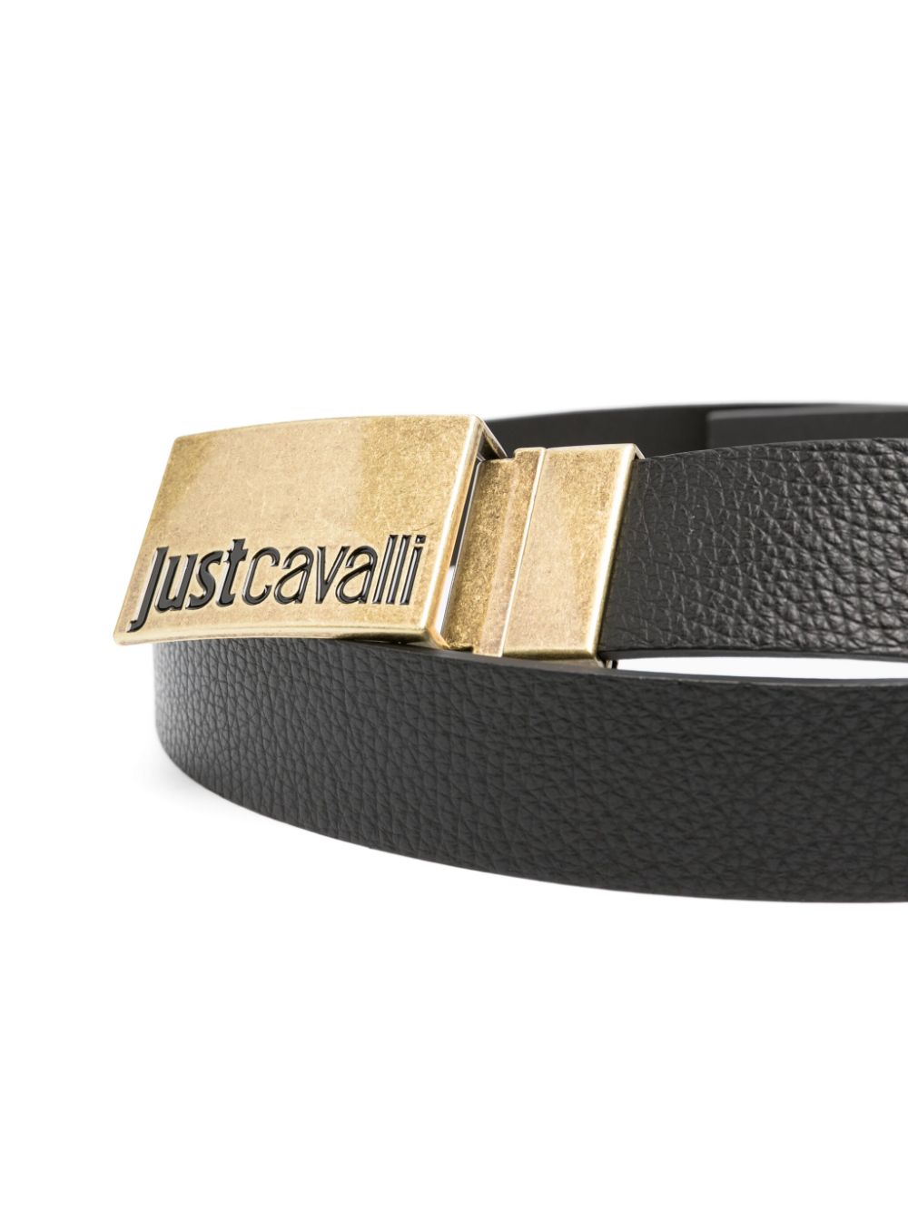 Just Cavalli logo-engraved buckle leather belt - Zwart