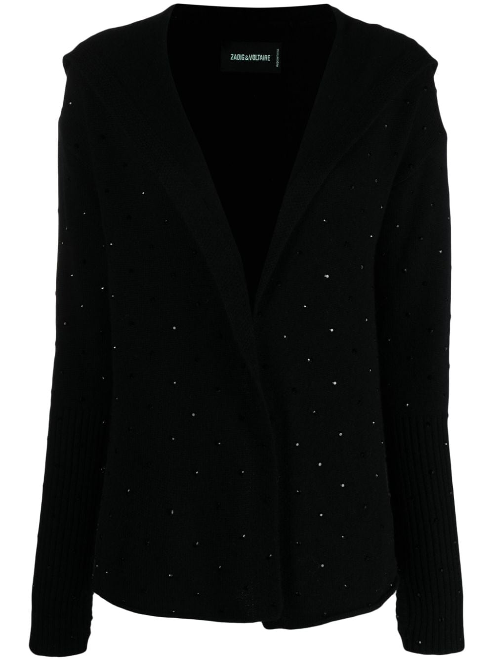 Shop Zadig & Voltaire Rhinestone-embellished Cashmere Cardigan In Black