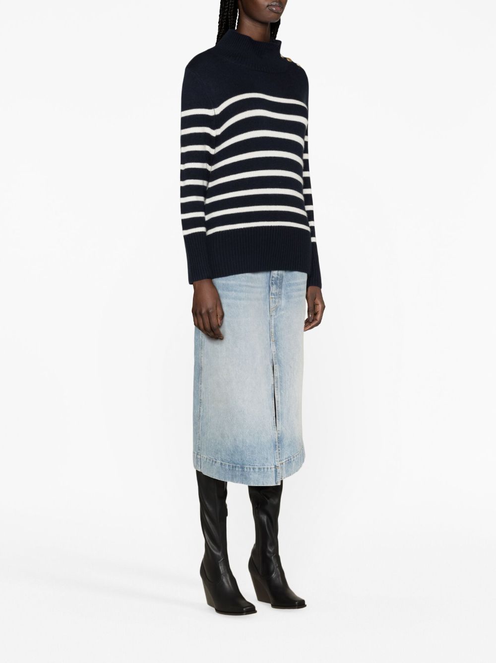 Shop Kujten Striped Cashmere Jumper In Blue