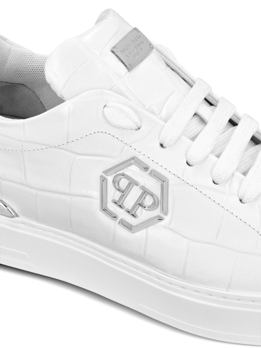 Shop Philipp Plein Crocodile-effect Lace-up Sneakers In White