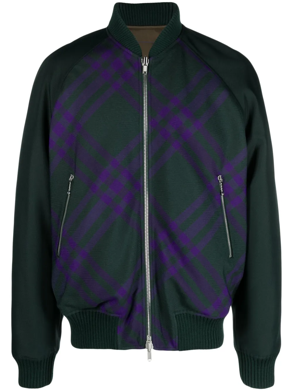 Burberry Check Reversible Bomber Jacket In Green