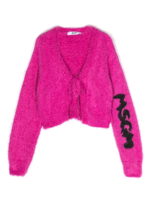 MSGM Kids logo intarsia tie front Cardigan Pink FARFETCH IE