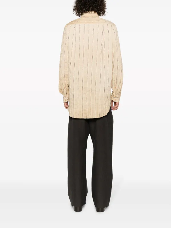 Uma Wang Tab Striped Cotton Shirt | Neutrals | FARFETCH