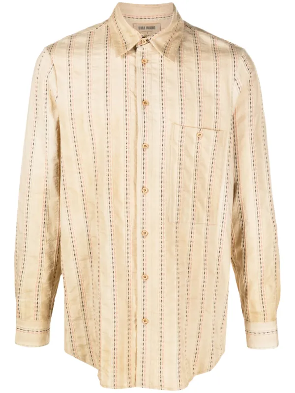 Uma Wang Tab Striped Cotton Shirt | Neutrals | FARFETCH IN