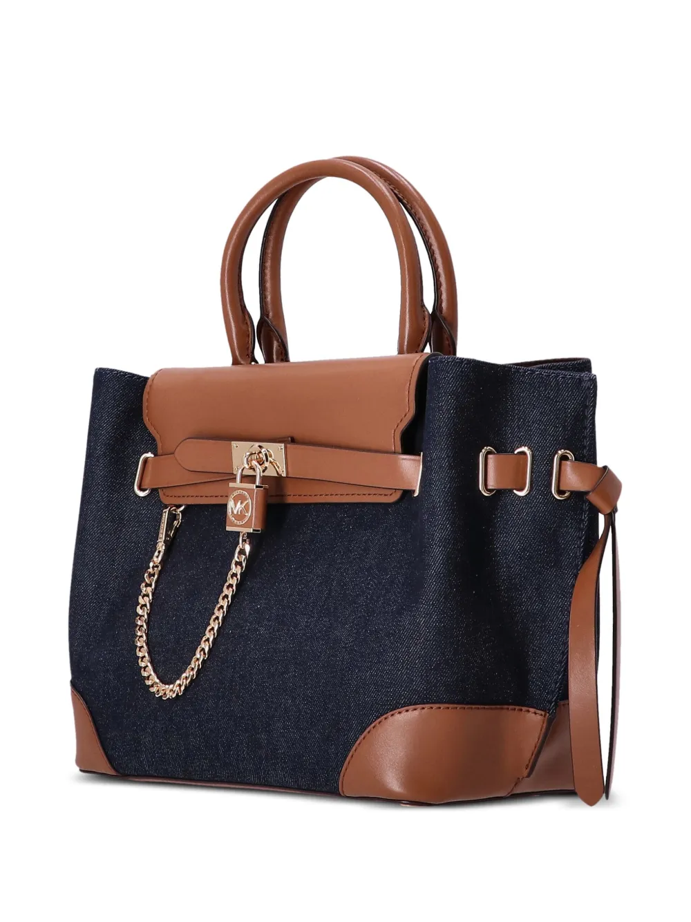 Shop Michael Michael Kors Padlock-detail Denim Tote Bag In 蓝色