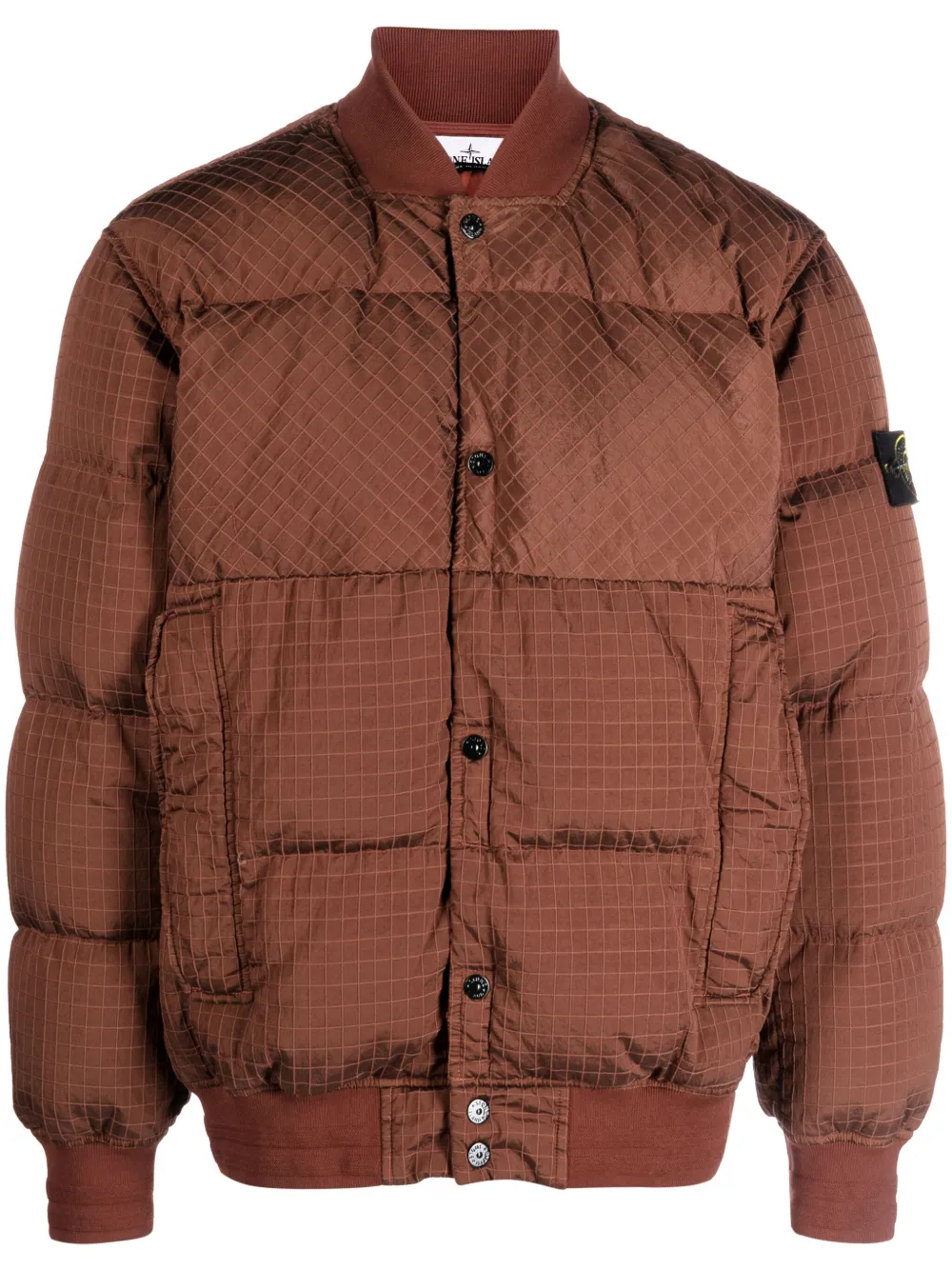 Stone Island Compass-motif Puffer Jacket In Brown