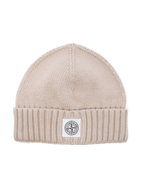 Stone Island Junior logo-patch ribbed-knit beanie