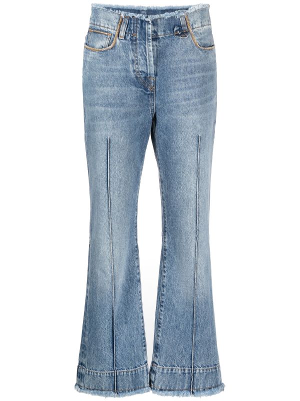 Frayed Hem Stonewashed Monogram Patch Jeans - Women - Ready-to