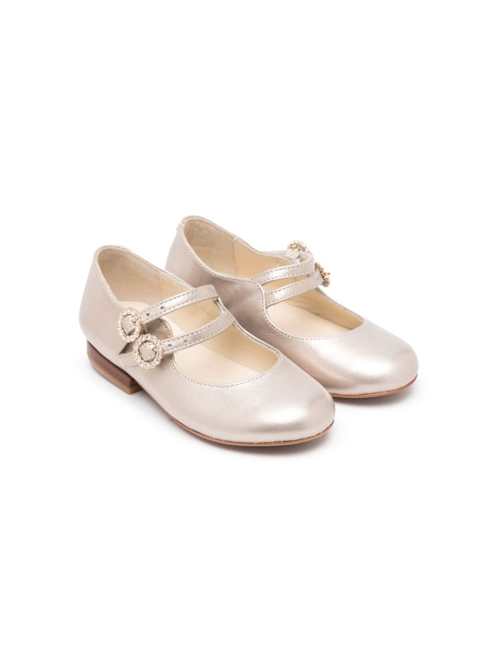 Bonpoint Kids' Crystal Buckle-detail Leather Ballerina Shoes In Gold