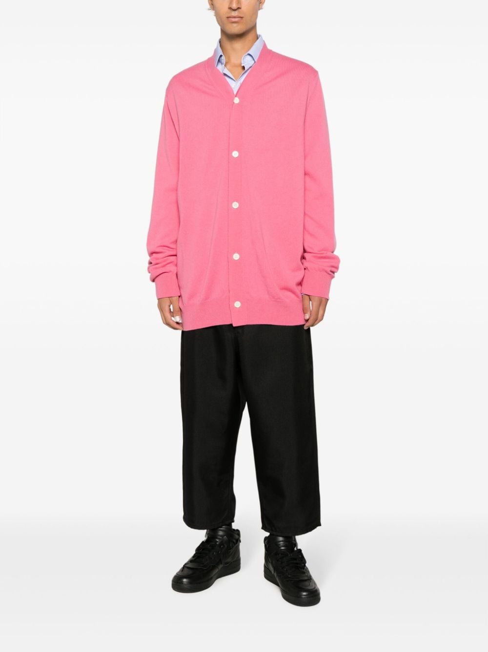 Shop Comme Des Garçons Shirt Fine-knit Wool Cardigan In Pink