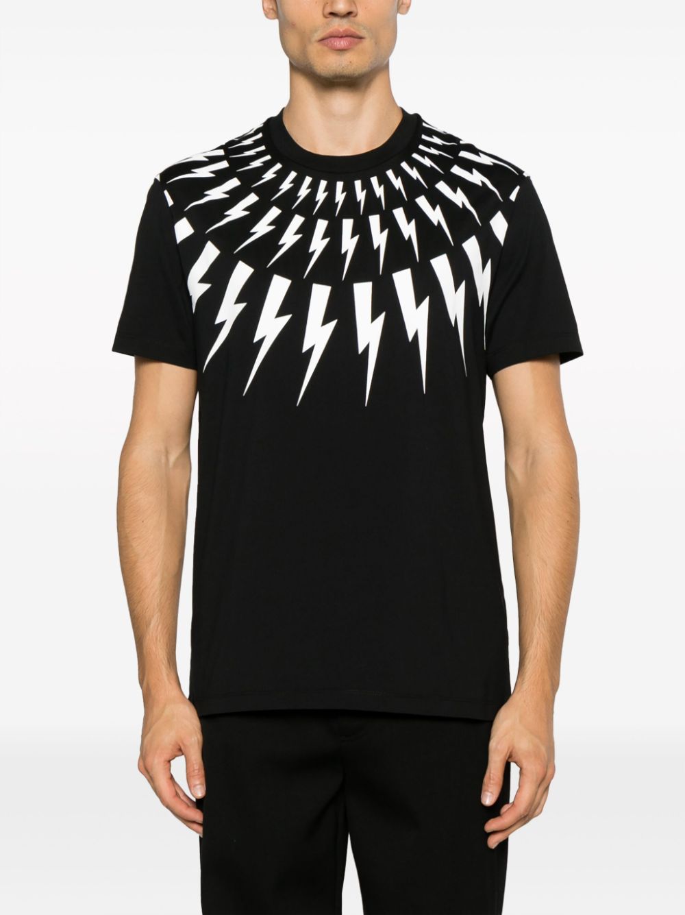 Shop Neil Barrett Thunderbolt-print Cotton T-shirt In Black