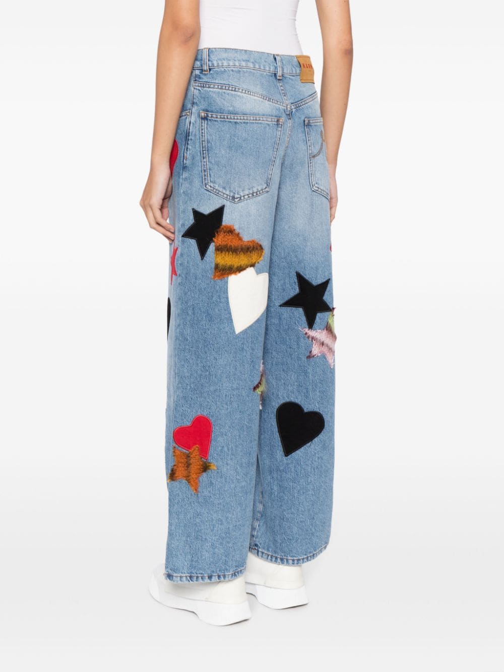 Shop Marni Heart-patch Straight-leg Trousers In Blue