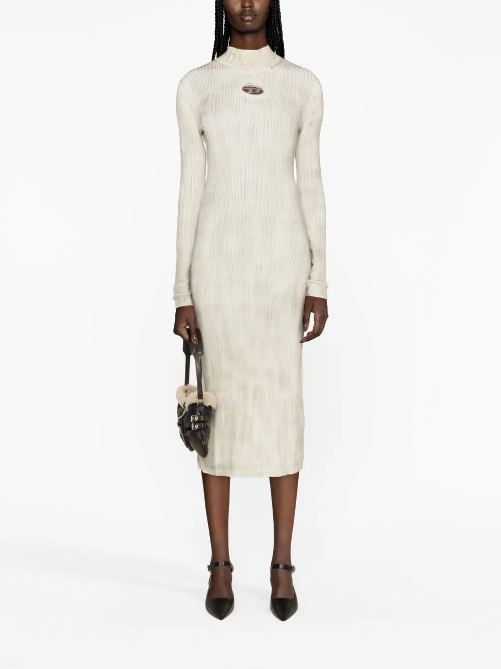 Diesel logo-plaque ribbed-knit midi dress - Beige