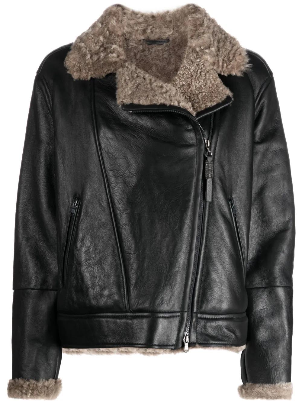 Brunello Cucinelli Jack met lammy kraag Zwart