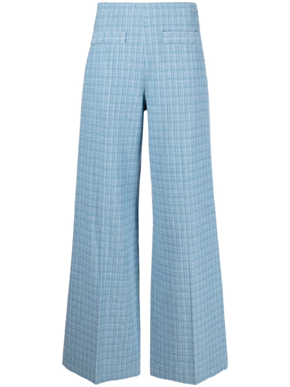Shop Sandro Narsy Checked Wide-leg Trousers In Blue