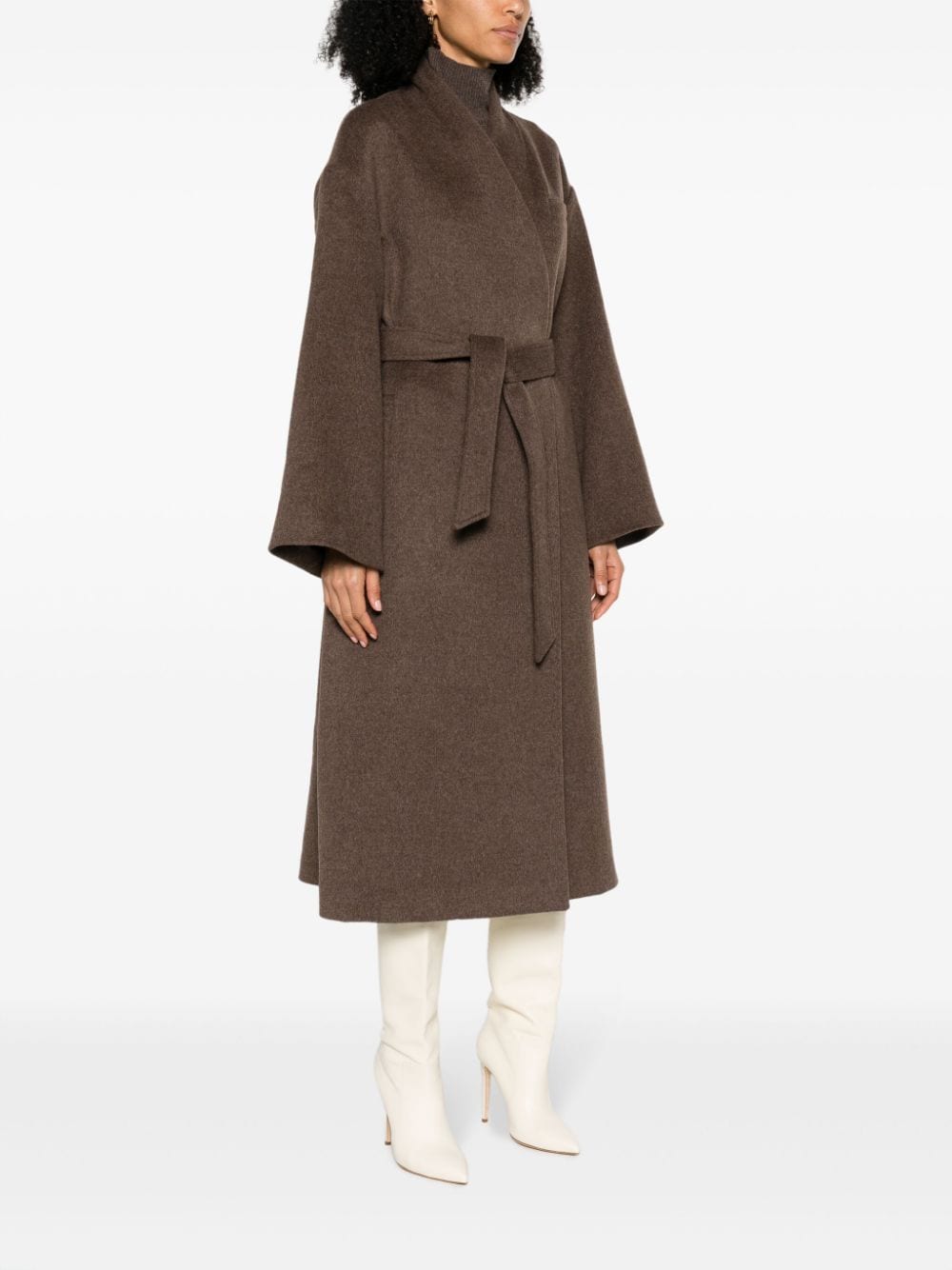 Shop Claudie Pierlot Felted-finish Double-breasted Coat In Brown