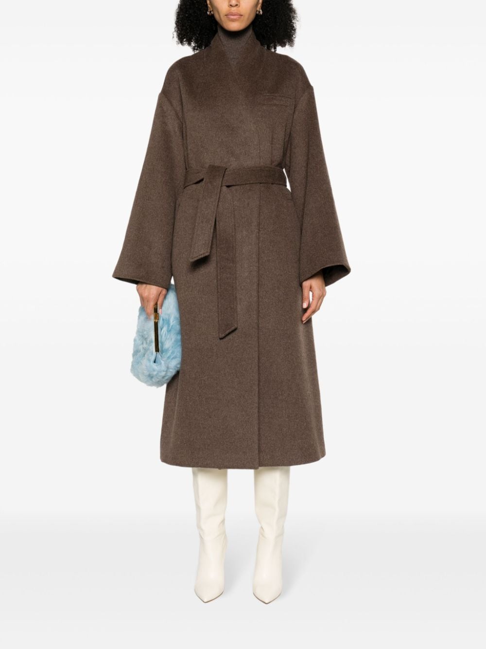 Shop Claudie Pierlot Felted-finish Double-breasted Coat In Brown