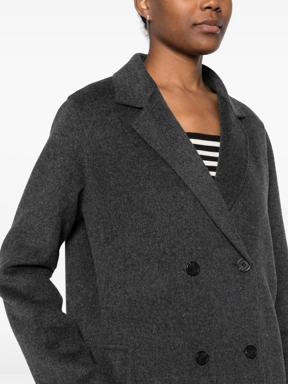 Shop Claudie Pierlot Double-breasted Felted Coat In Grey