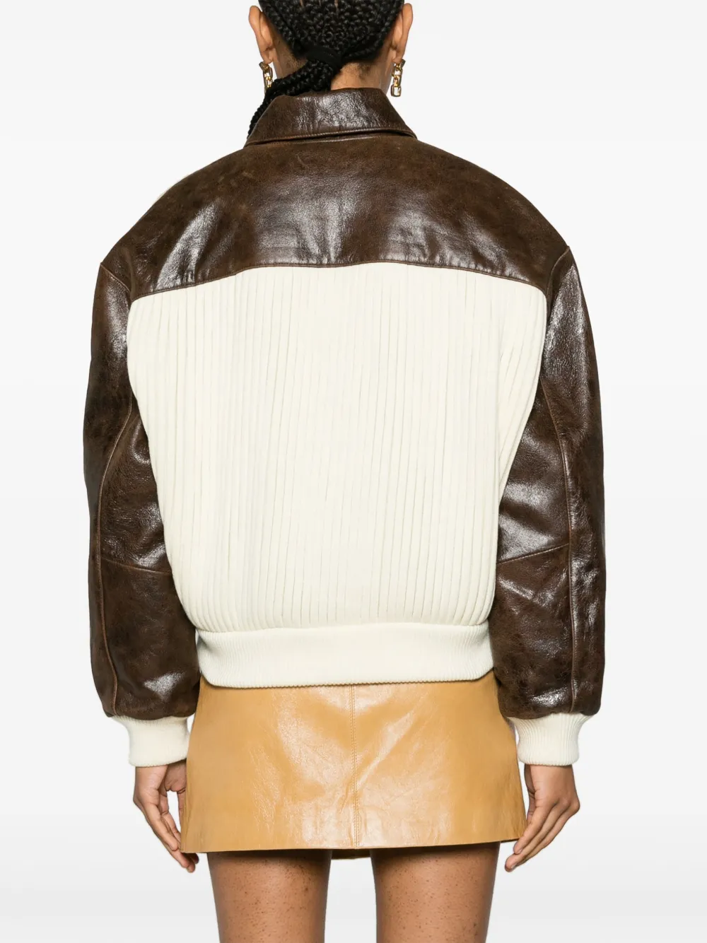 Shop Claudie Pierlot Chunky-ribbed Bomber Jacket In Neutrals