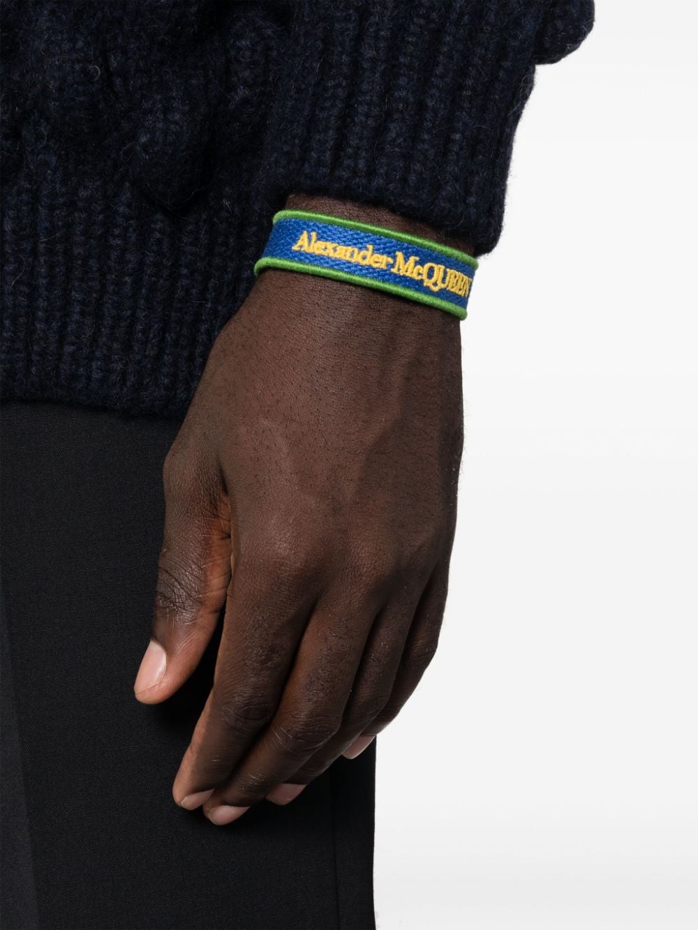 Shop Alexander Mcqueen Logo-embroidery Cord Bracelet In Blau