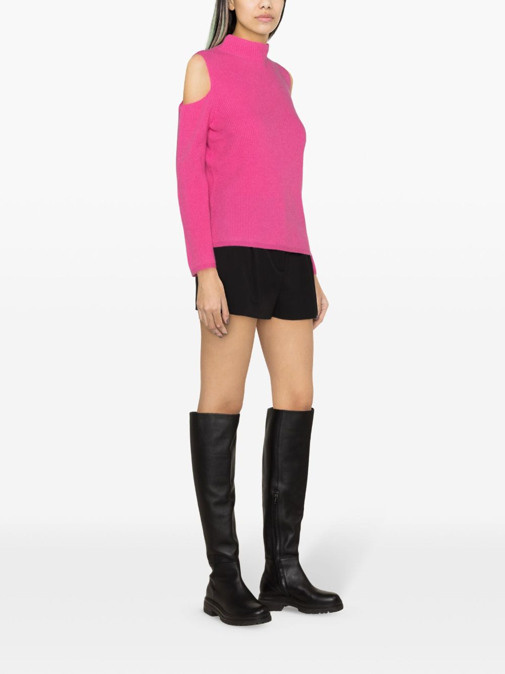 Shop Maje Open-shoulder Cashmere Jumper In Pink