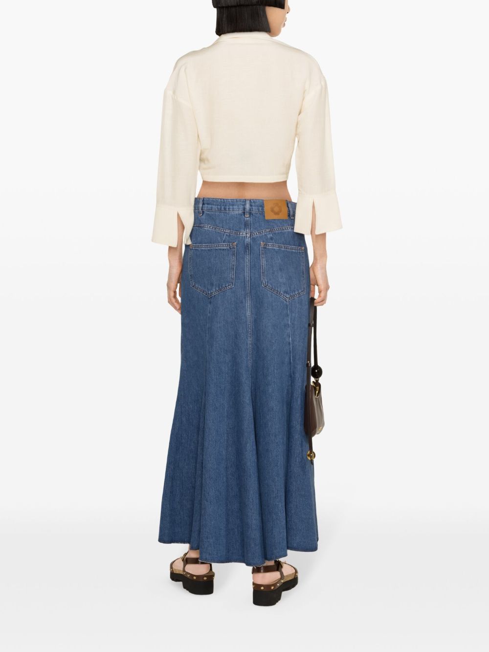 Shop Maje Asymmetric Denim Maxi Skirt In Blue