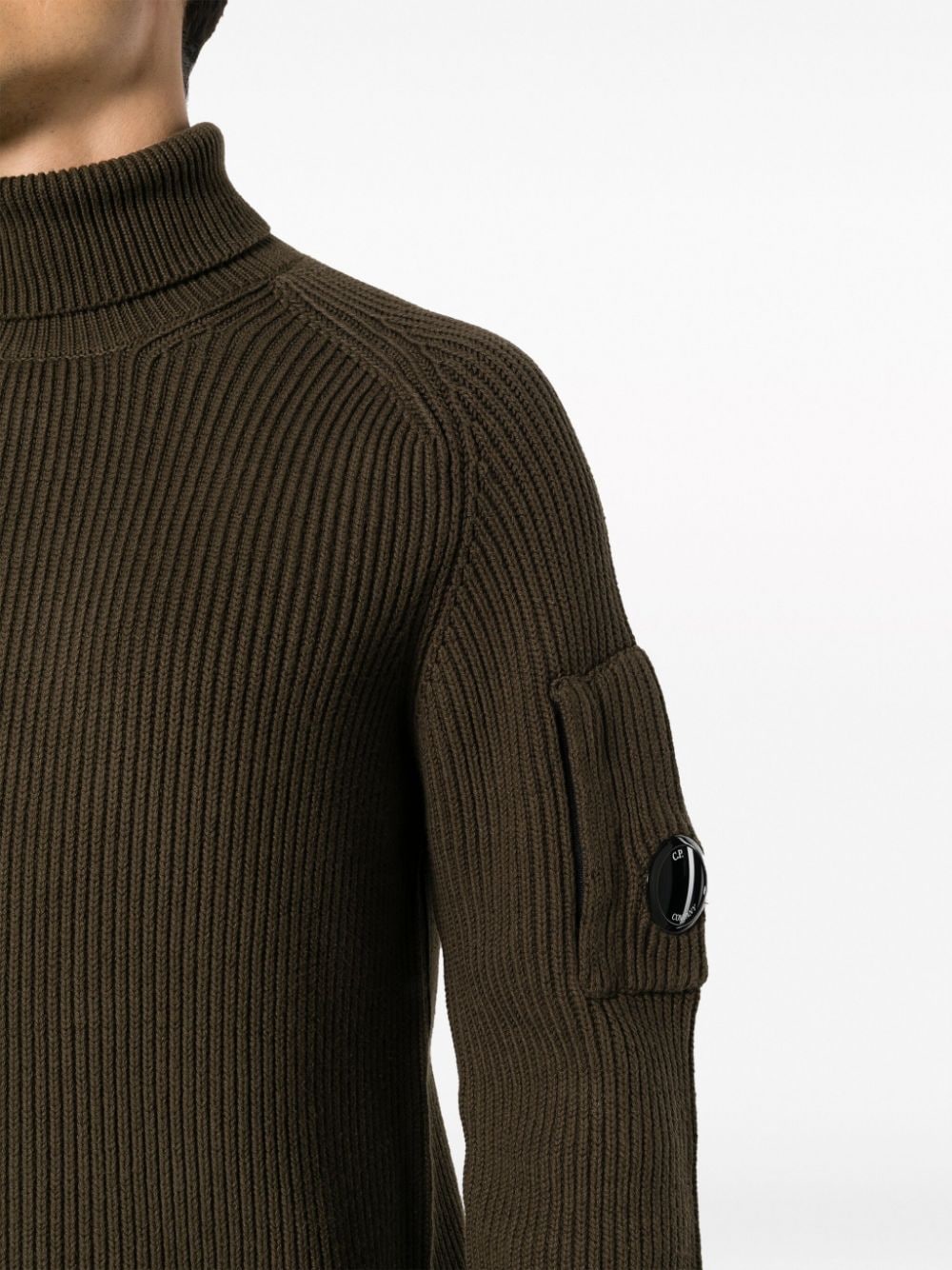 Shop C.p. Company Lens-detail Ribbed-knit Jumper In Green