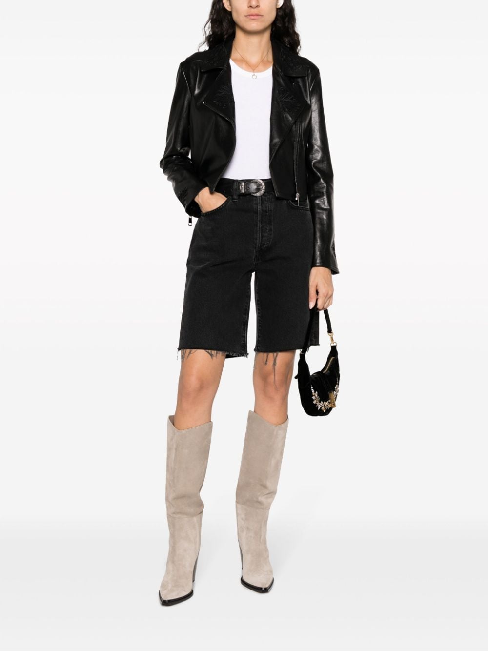 Shop Twinset Embroidered-design Biker Jacket In Black