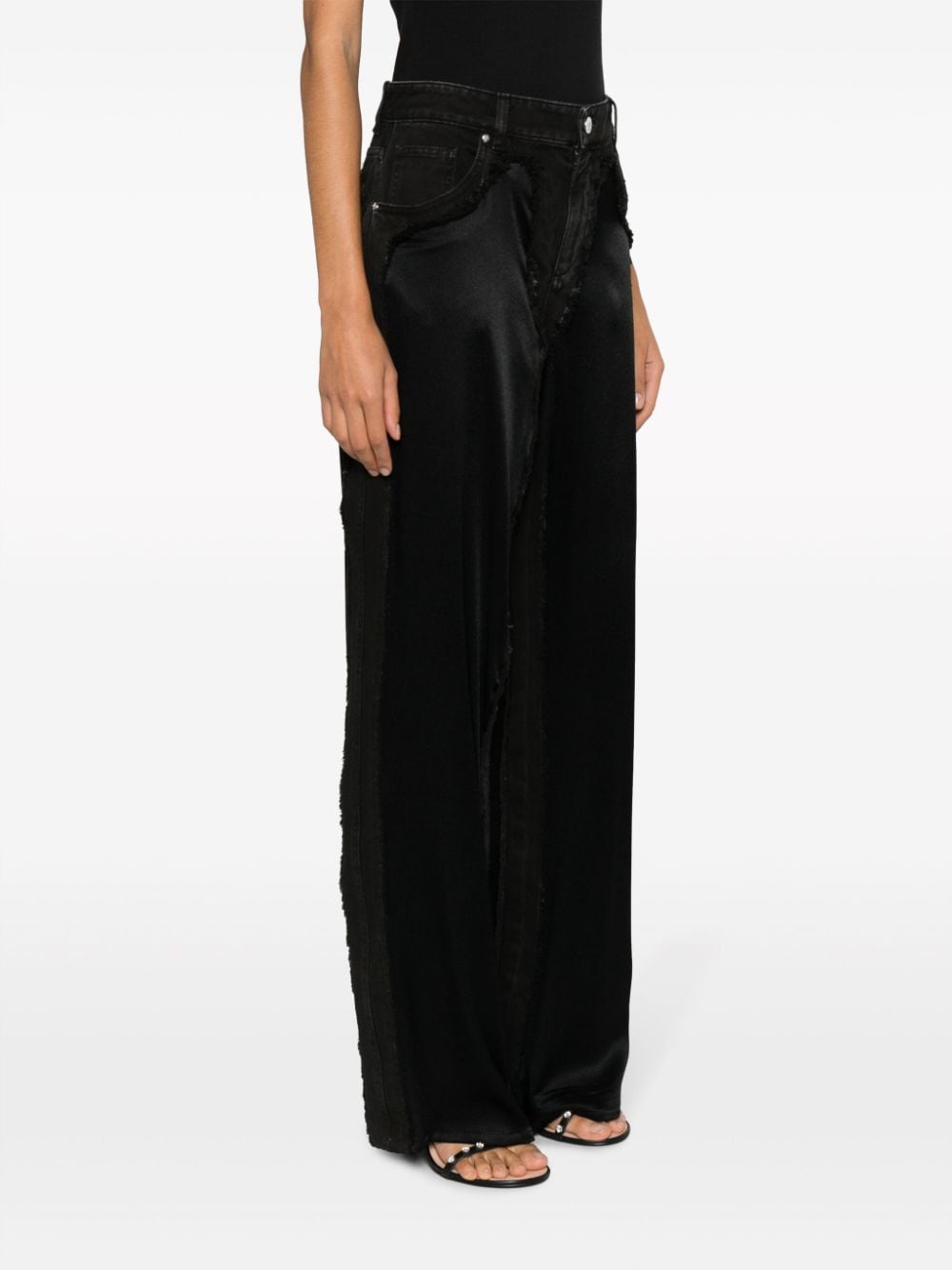 Shop Blumarine High-waist Satin-panelled Jeans In Black