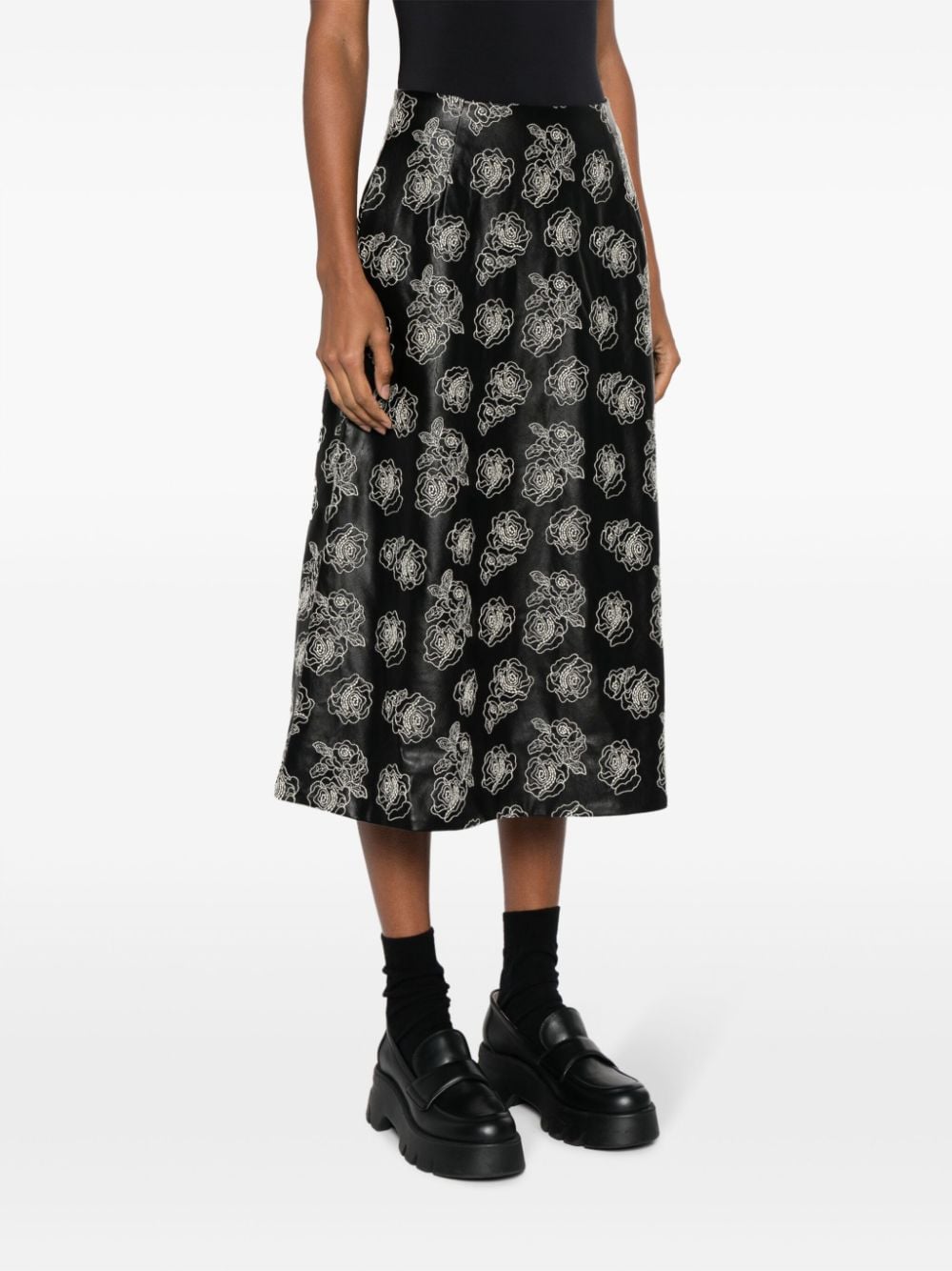 Shop Baum Und Pferdgarten Shari Floral-embroidered Skirt In Black