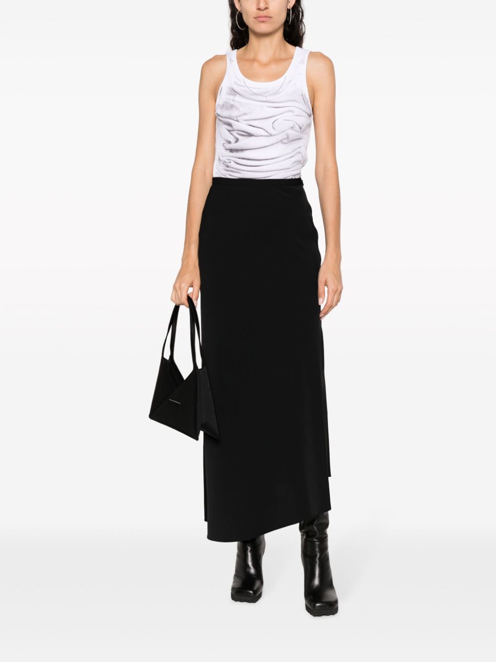 Shop Mm6 Maison Margiela Ruched-detail Asymmetric Maxi Skirt In Black