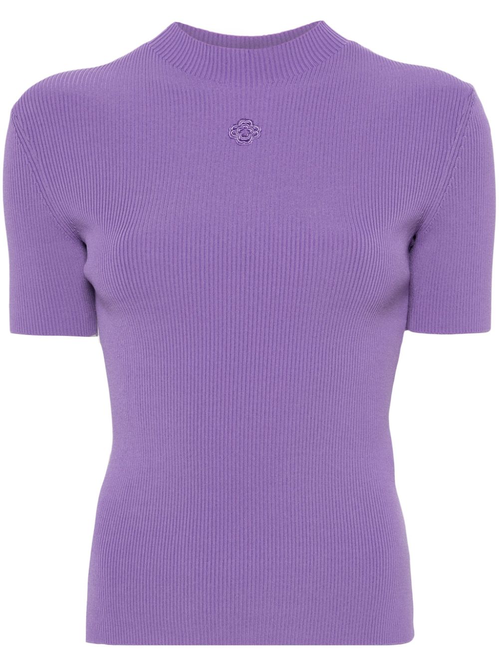 Shop Maje Mock-neck Ribbed Top In Purple