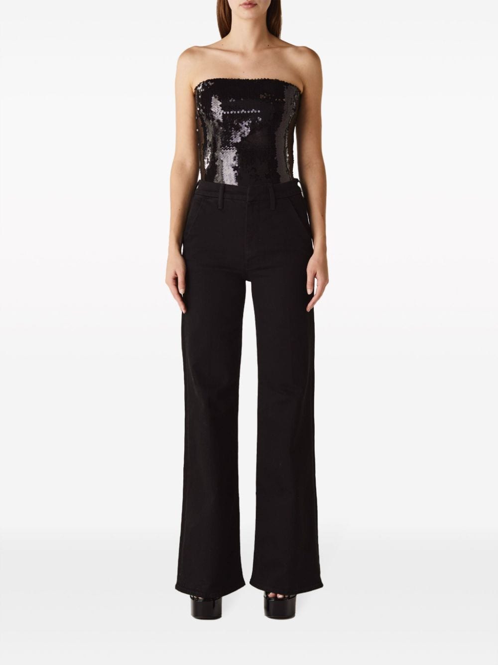 Shop Alexandre Vauthier Sequin-embellished Strapless Bodysuit In Black