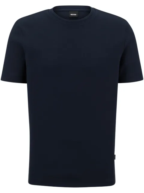 BOSS logo-tag bubble-jacquard cotton T-shirt
