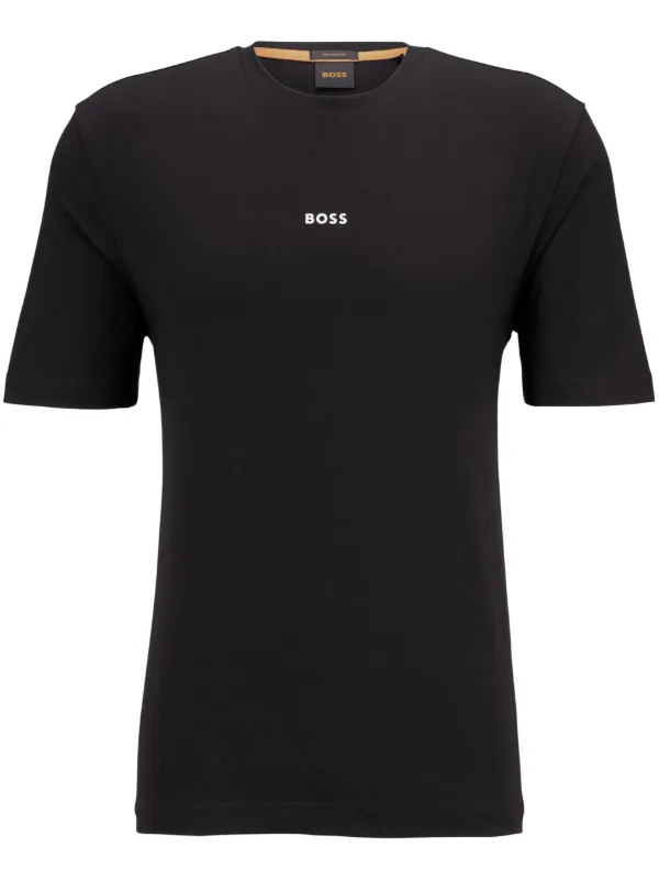 BOSS logo-print crew-neck Cotton T-shirt Black FARFETCH IN