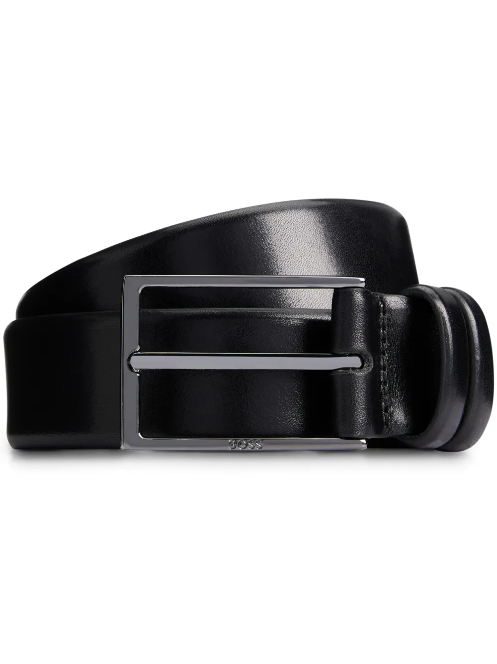 BOSS logo-engraved leather belt | Black | Image 1