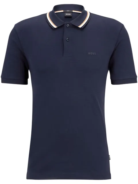 BOSS logo-print striped-trim cotton polo shirt