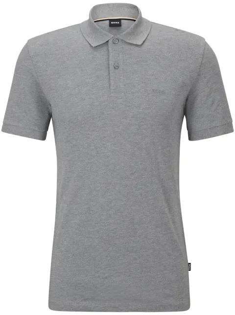 BOSS logo-embroidered mélange-effect organic-cotton polo shirt