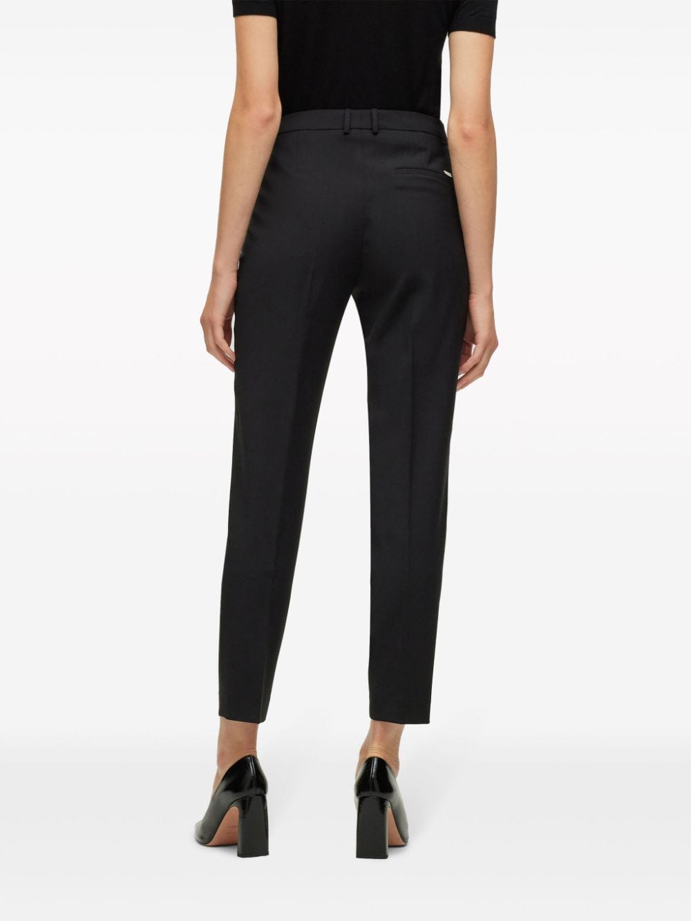 Shop Hugo Boss Virgin Wool Cropped Trousers In Black