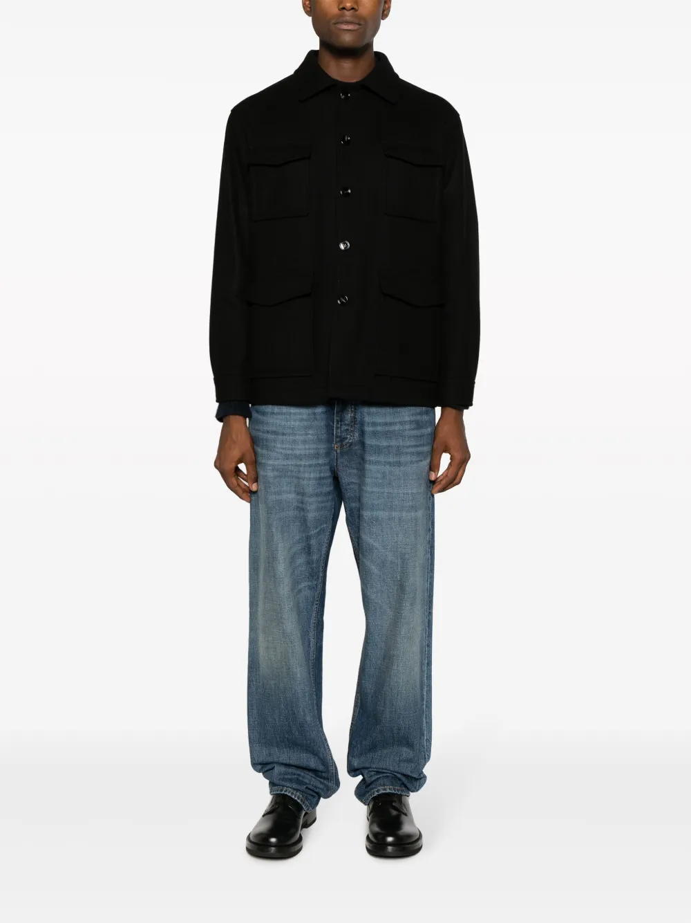 Tagliatore Shirtjack van wolmix - Zwart
