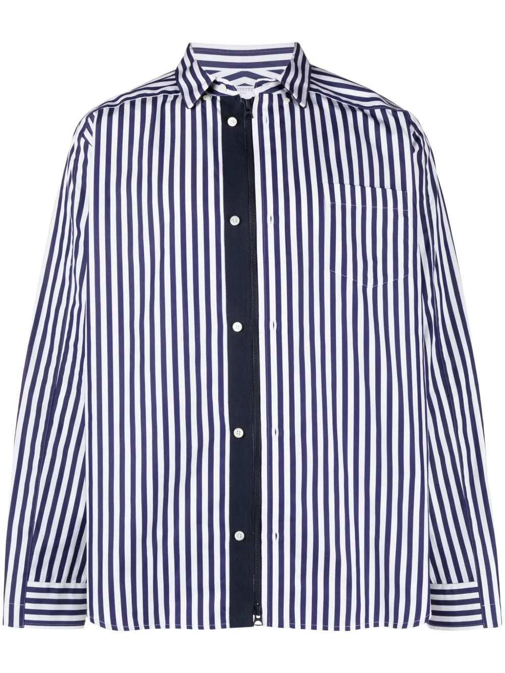 Sacai Striped Cotton Shirt In Blue