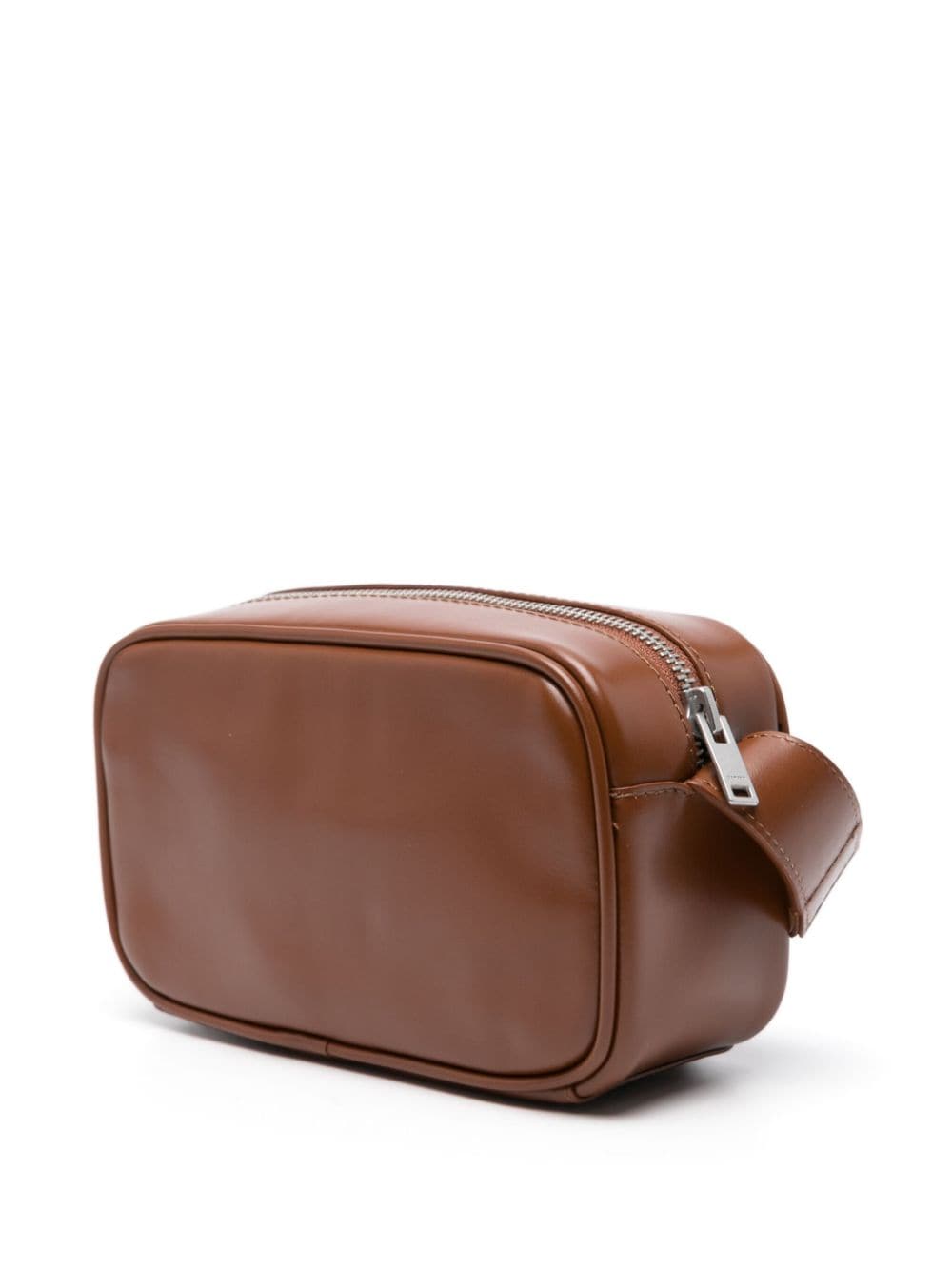 Shop Sandro Logo-print Leather Messenger Bag In Brown